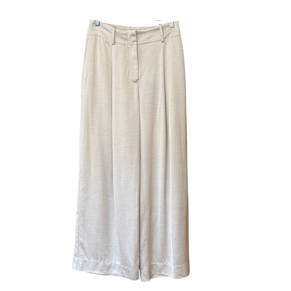 Reiss Cream Champagne Satin High Rise Wide Leg Trousers Size 6